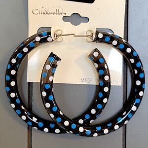 Black Blue Hoop Earrings 2" Retro Bold Funky Y2K Festival Pierced 80's Polka Dot